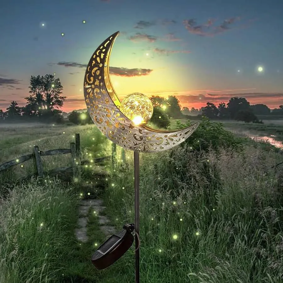 Solar Moon Crackle Glass Stake Light